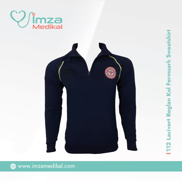 112 Lacivert Fermuarlı Sweatshirt (Reglan Kol)